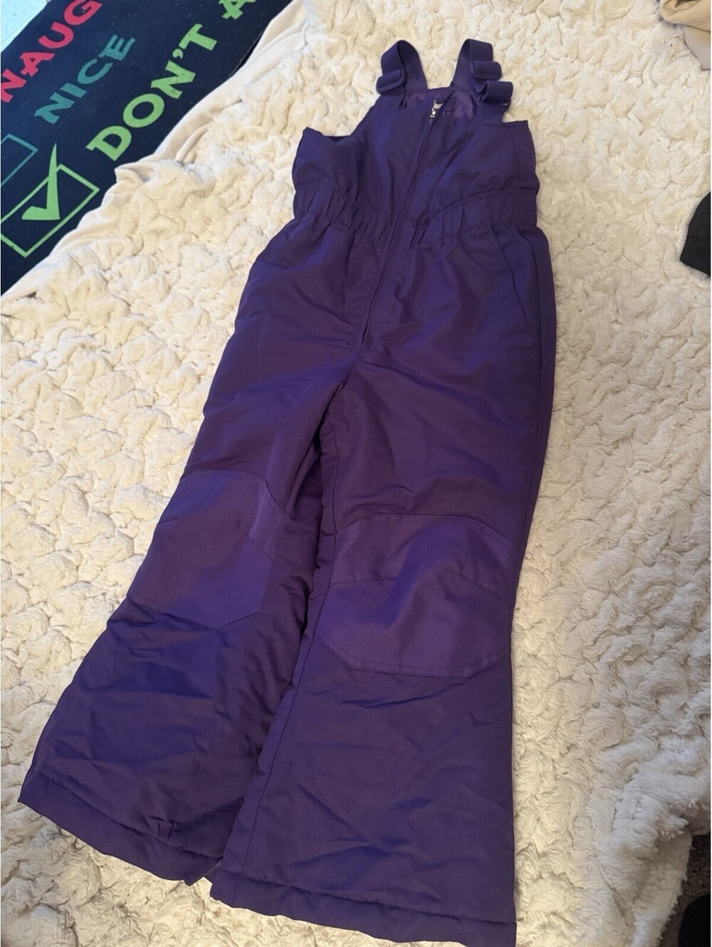 Faded Glory Girls Purple Snow Bib Ski Sledding Jumpsuit Size S 4-5 Adjustable